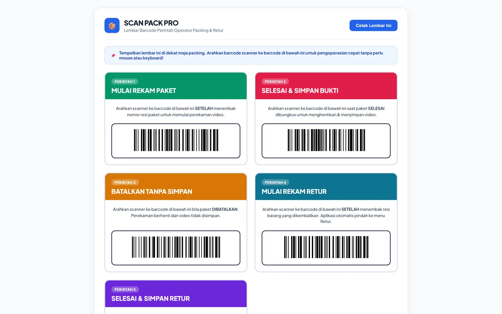 Lembar A4 tanda terima serah terima paket dengan blok tanda tangan
